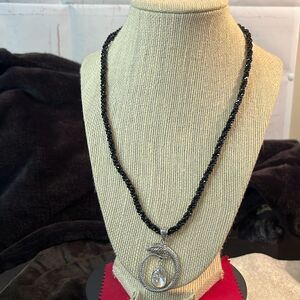 Polki Moissanite & Thai Black Spinel Beaded Snake Necklace 20” Sterling Silver